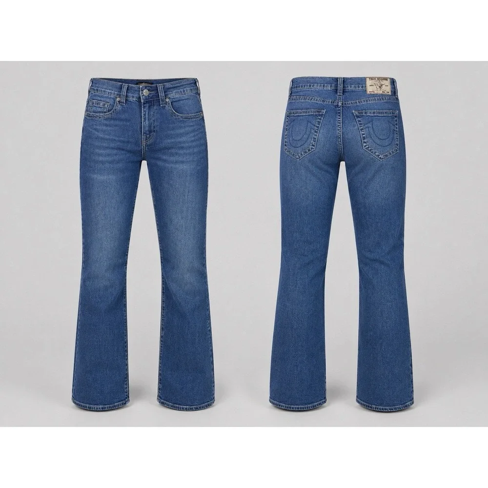 True Religion Ricky Relaxed Straight Jeans Mens 31 Blue  Thick Stitch